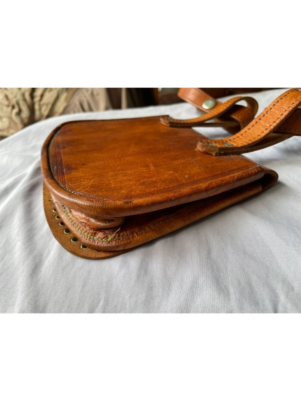 Vintage Moroccan Berber Leather Guerrab Bag Coin Studded Water Carrier 6x8 - Picture 7 of 14